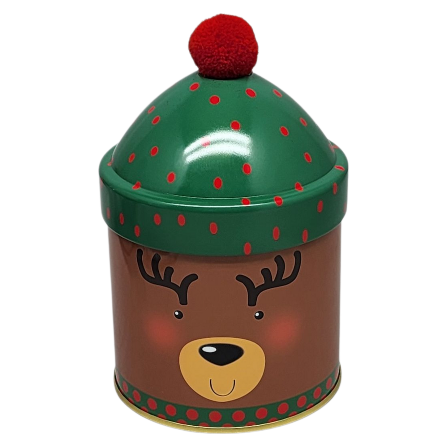 Lata de regalo con gorro de pompón - Reno