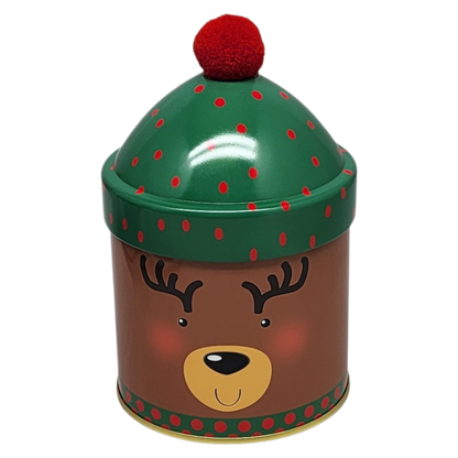 Lata de regalo con gorro de pompón - Reno