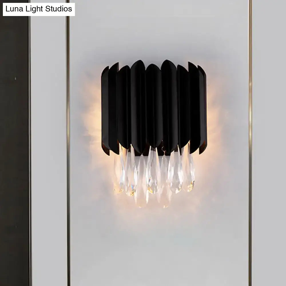 Black metal crystal sconce with dangling glass prisms, wall mount Decorbites on Tampa Home & Garden Store