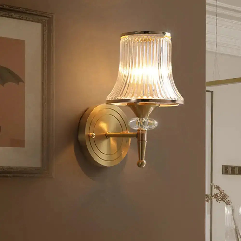 Mid Century Brass Crystal Ribbed Wall Lamp