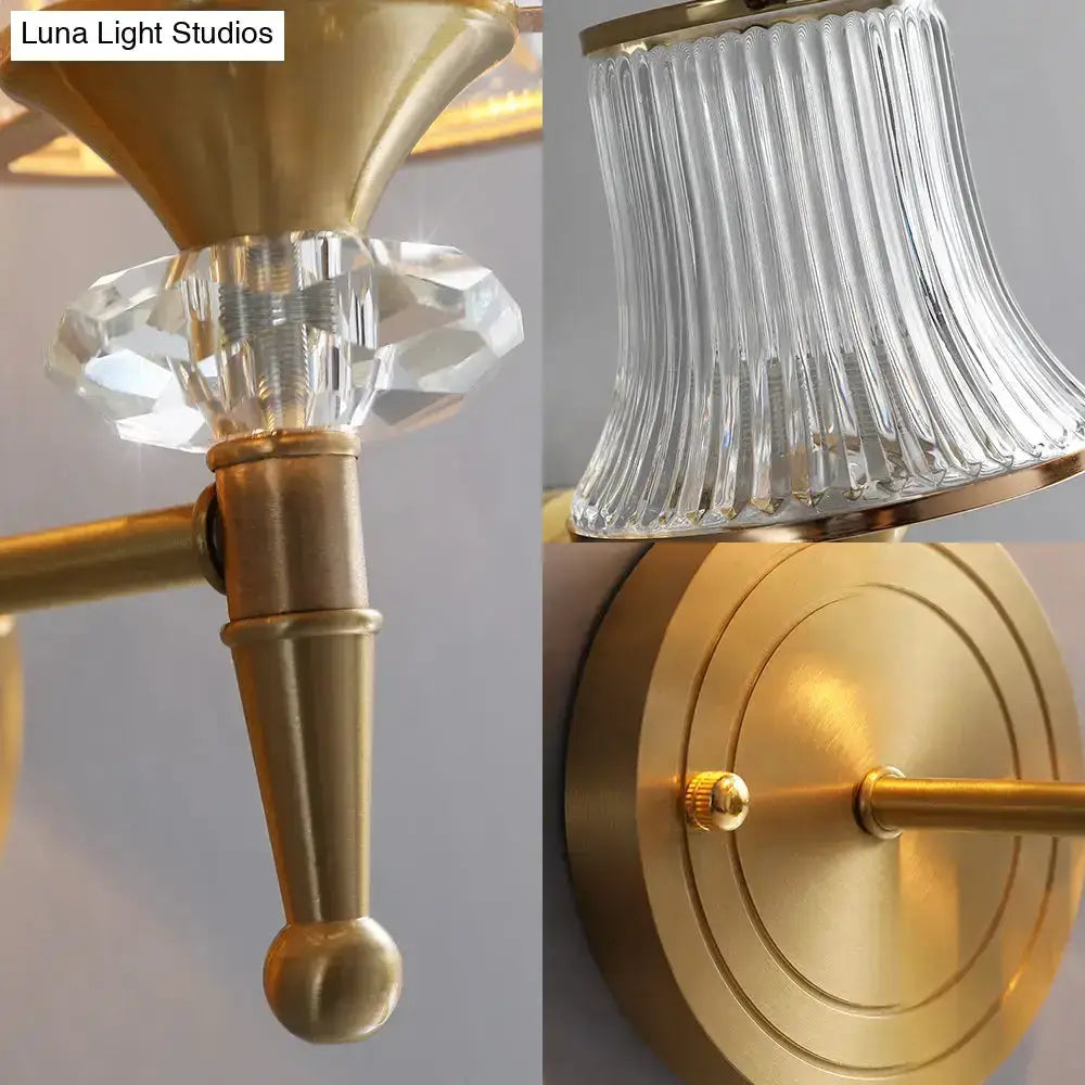 Mid Century Brass Crystal Ribbed Wall Lamp