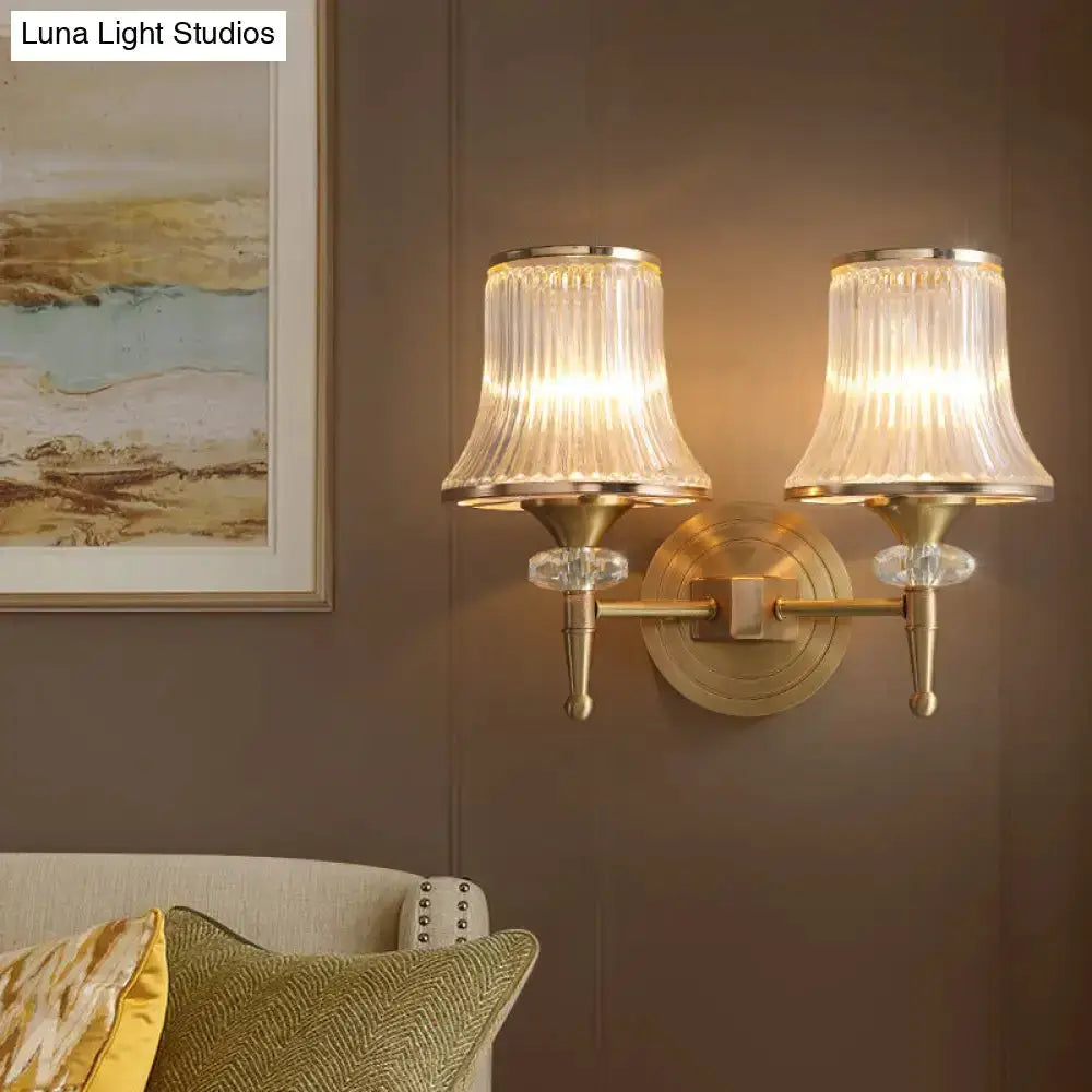 Mid Century Brass Crystal Ribbed Wall Lamp