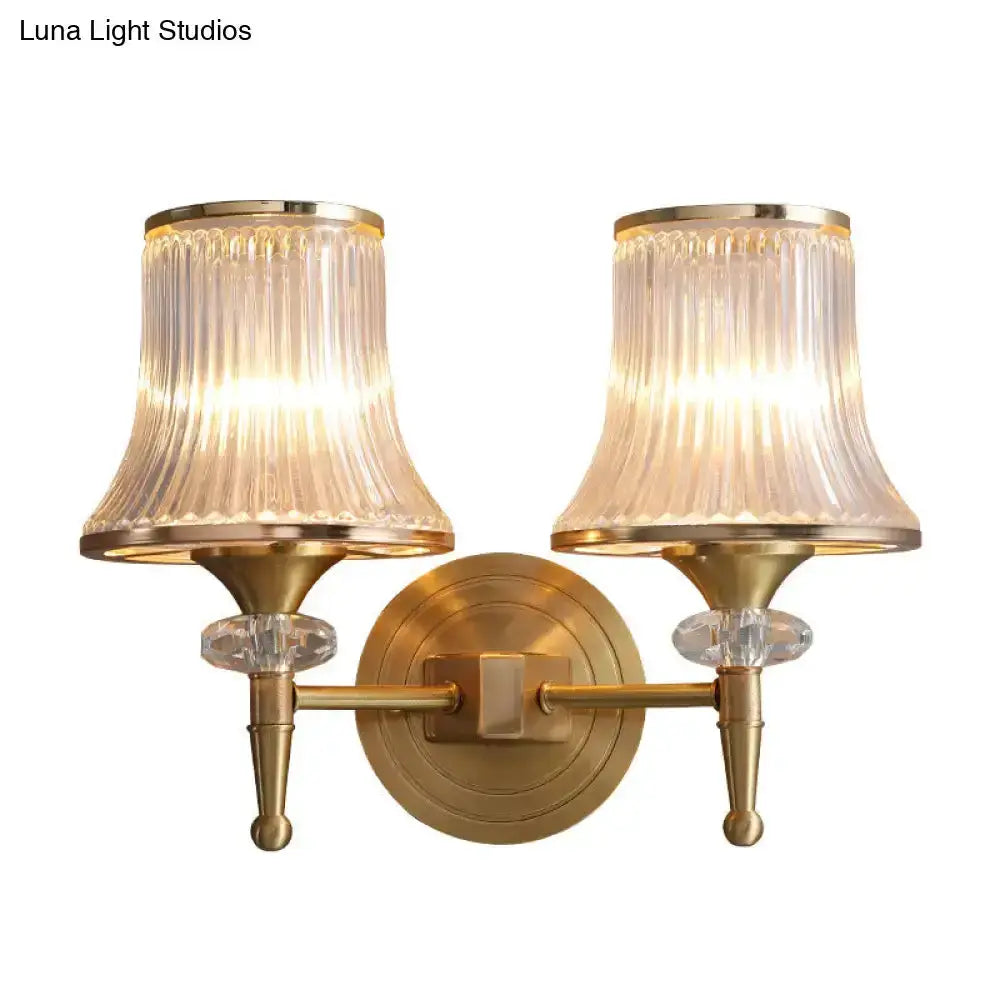 Mid Century Brass Crystal Ribbed Wall Lamp