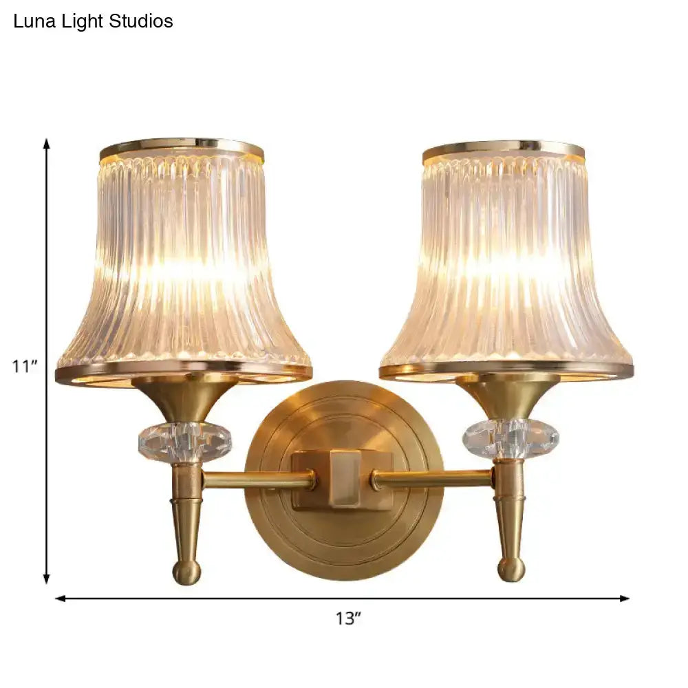 Mid Century Brass Crystal Ribbed Wall Lamp