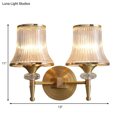 Mid Century Brass Crystal Ribbed Wall Lamp