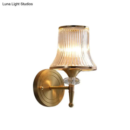 Mid Century Brass Crystal Ribbed Wall Lamp