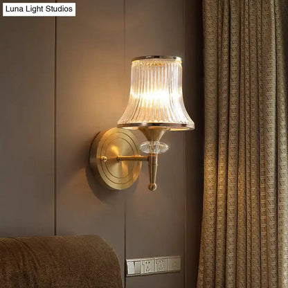 Mid Century Brass Crystal Ribbed Wall Lamp