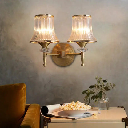 Mid Century Brass Crystal Ribbed Wall Lamp