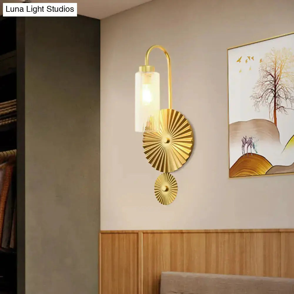 Mid Century Brass Gooseneck Wall Lamp Sunburst