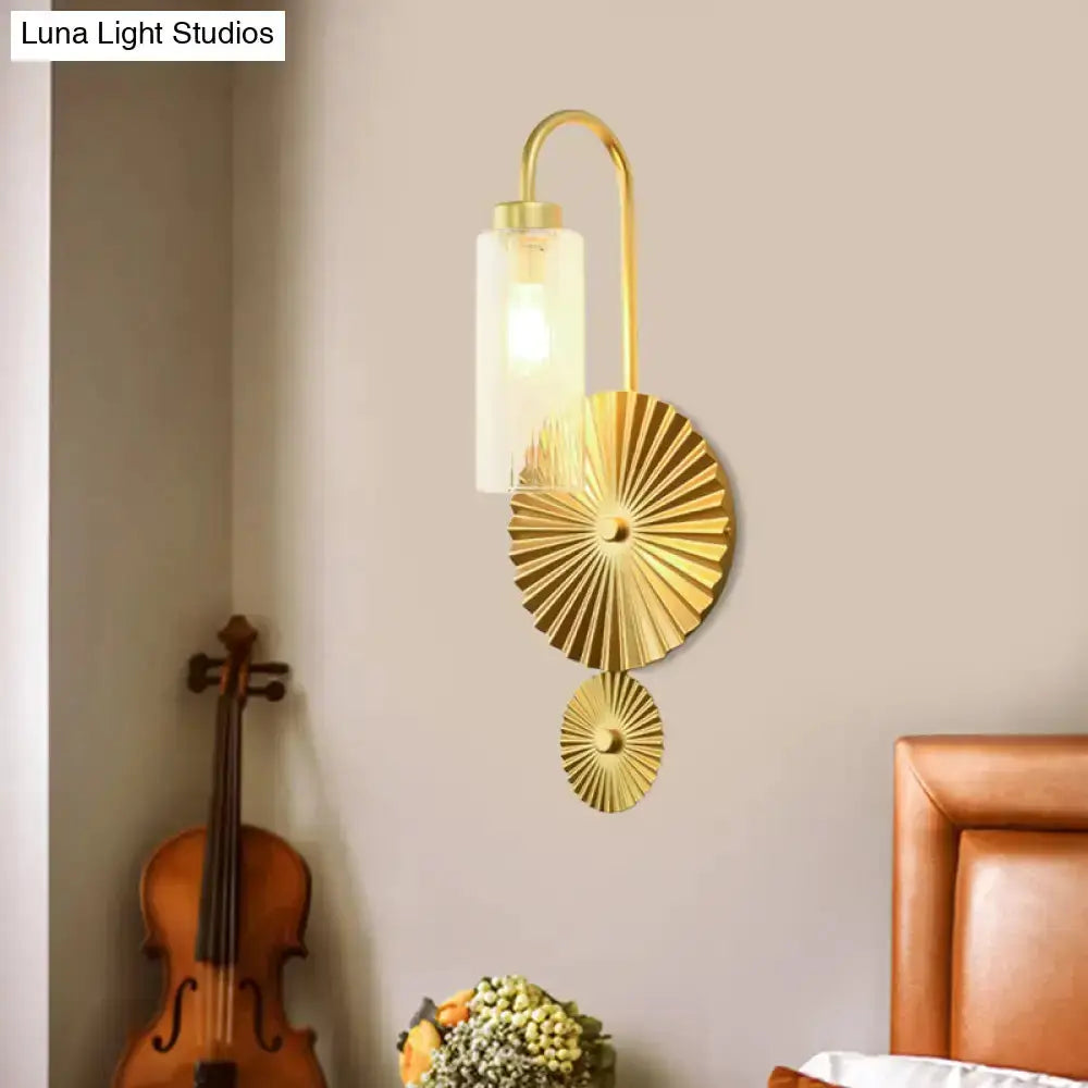 Mid Century Brass Gooseneck Wall Lamp Sunburst