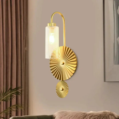Mid Century Brass Gooseneck Wall Lamp Sunburst