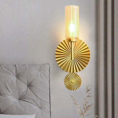 Brass Scalloped Amber Glass Sconce by Decorbites; gold sunburst wall lamp on Tampa Home & Garden Store