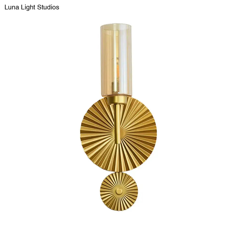 Brass scalloped amber glass sconce with a gold sunburst wall mount and amber glass shade Decorbites on Tampa Home & Garden Store