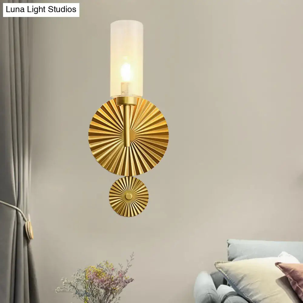 Brass Scalloped Amber Glass Sconce with gold sunburst discs Decorbites 1-light wall fixture on Tampa Home & Garden Store