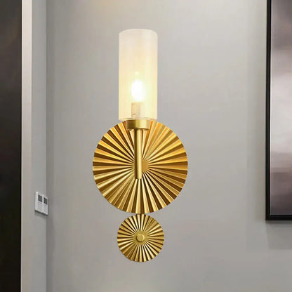 Brass scalloped amber glass sconce with double sunburst discs by Decorbites on Tampa Home & Garden Store