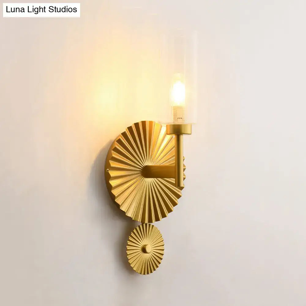 Brass Scalloped Amber Glass Sconce with sunburst backplate and tubular glass shade wall light on Tampa Home & Garden Store