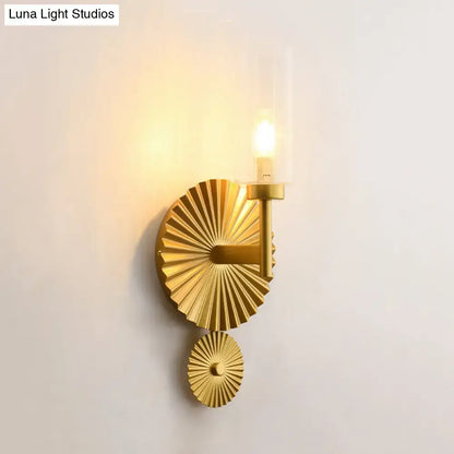 Brass Scalloped Amber Glass Sconce with sunburst backplate and tubular glass shade wall light on Tampa Home & Garden Store