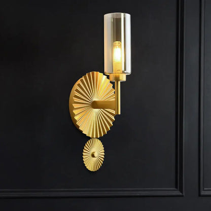 Brass Scalloped Amber Glass Sconce wall mount with sunburst discs by Decorbites on Tampa Home & Garden Store