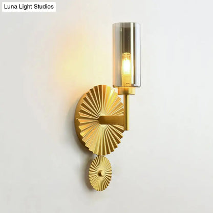 Modern Brass Scalloped Amber Glass Wall Sconce