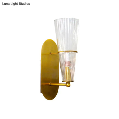 Brass ribbed glass wall lamp with clear shade, gold backplate, Decorbites on Tampa Home & Garden Store