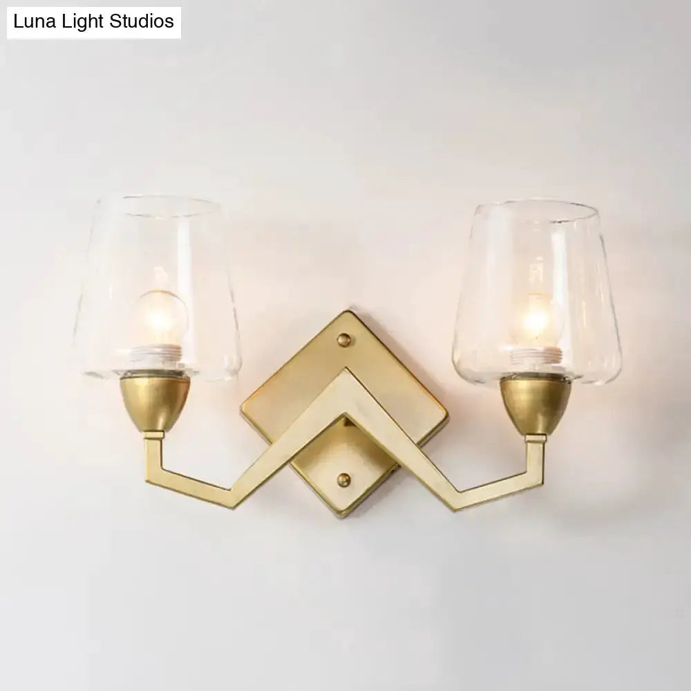Mid-century brass double-armed wall lamp with truncated cone glass shades Decorbites on Tampa Home & Garden Store