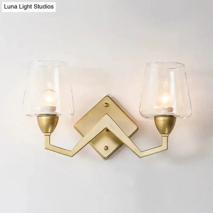 Mid-century brass double-armed wall lamp with truncated cone glass shades Decorbites on Tampa Home & Garden Store