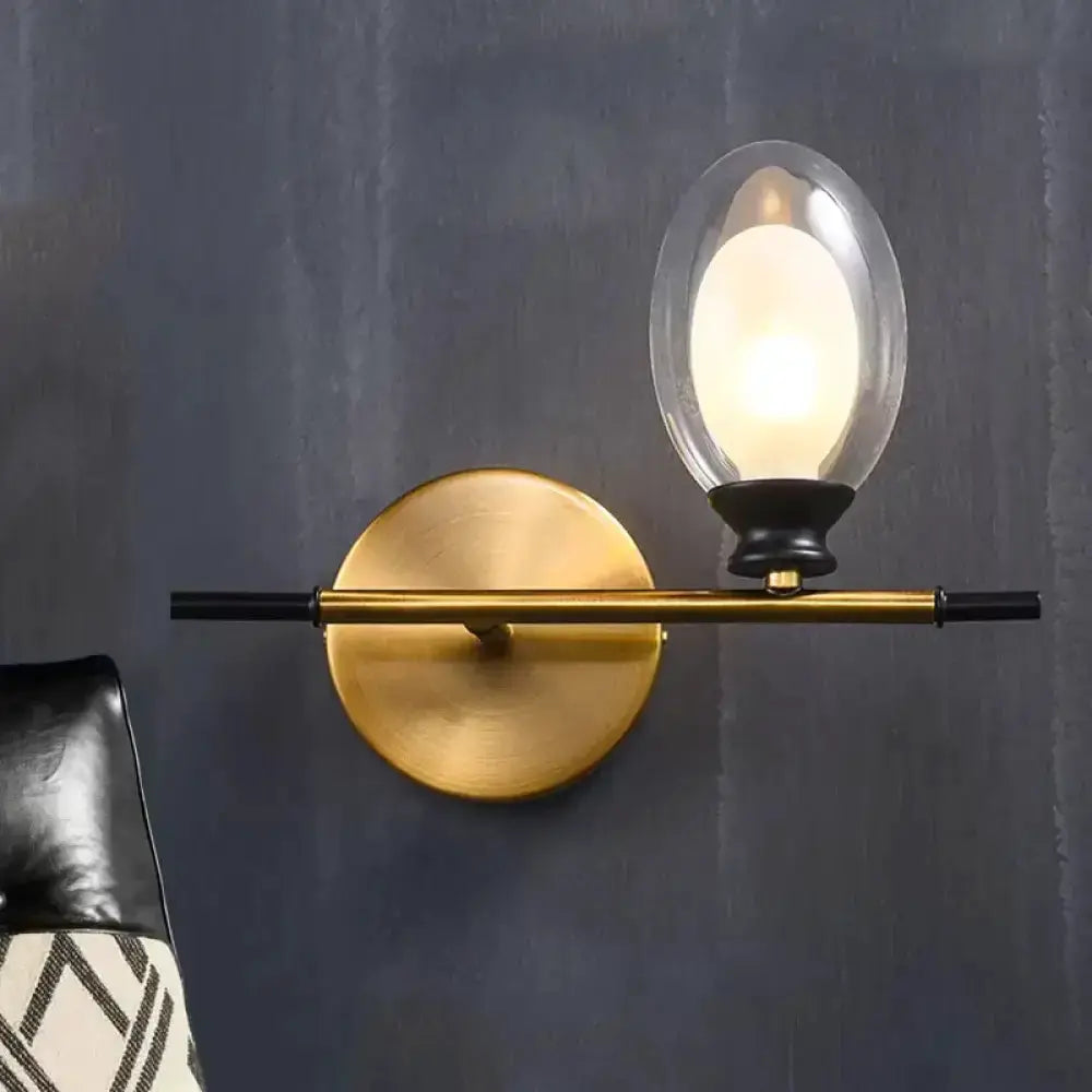 Mid Century Gold and Black Wall Lamp Amber Shade