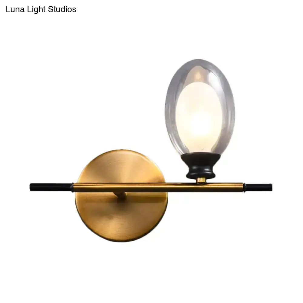 Mid Century Gold and Black Wall Lamp Amber Shade