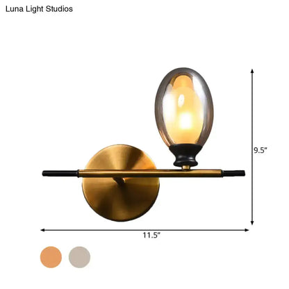 Mid Century Gold and Black Wall Lamp Amber Shade