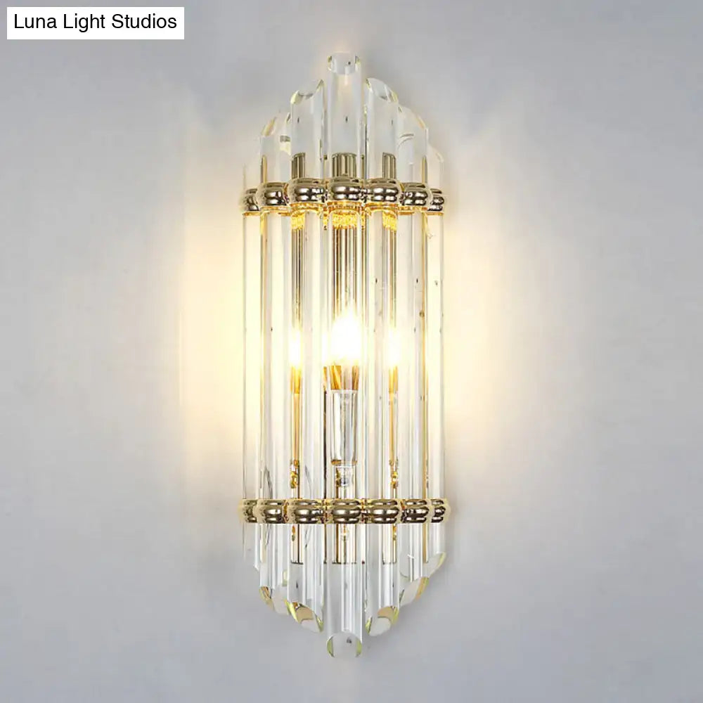 Gold Crystal Pipe Sconce with clear glass rods and gold bands, Decorbites wall light on Tampa Home & Garden Store