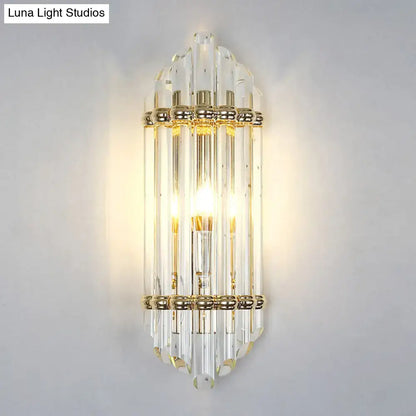 Gold Crystal Pipe Sconce with clear glass rods and gold bands, Decorbites wall light on Tampa Home & Garden Store