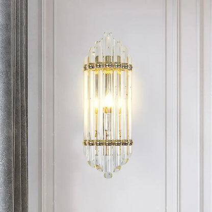 Gold Crystal Pipe Sconce by Decorbites, crystal rods and gold bands, wall-mounted lighting on Tampa Home & Garden Store
