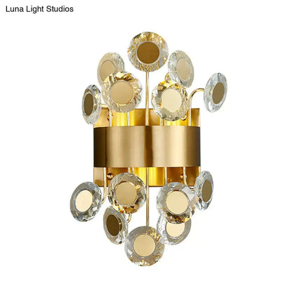 Gold Crystal Integrated LED Wall Light Decorbites; gold frame with 12 crystal discs on Tampa Home & Garden Store