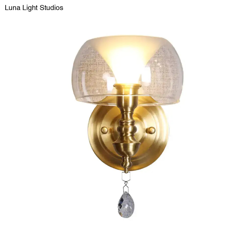Gold Glass Crystal Wall Sconce by Decorbites with textured shade and crystal pendant on Tampa Home & Garden Store