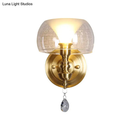 Gold Glass Crystal Wall Sconce by Decorbites with textured shade and crystal pendant on Tampa Home & Garden Store