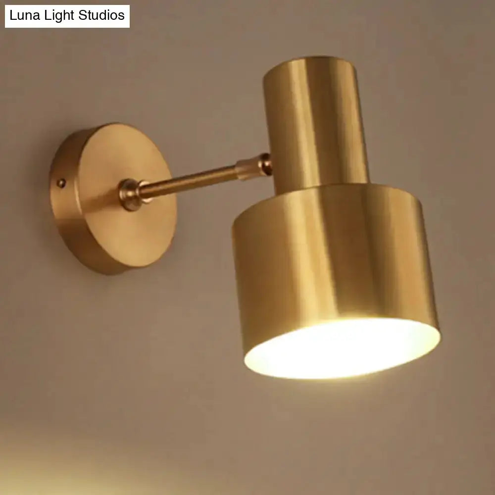 Mid-century gold metal wall sconce with cylindrical shade for bedroom Decorbites on Tampa Home & Garden Store