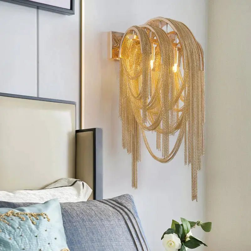 Mid Century Gold and Silver Tassel Wall Lamp