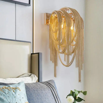 Mid Century Gold and Silver Tassel Wall Lamp