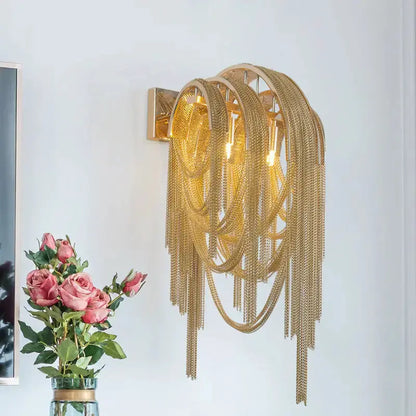 Mid Century Gold and Silver Tassel Wall Lamp