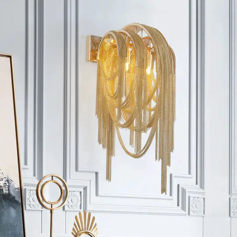 Mid Century Gold and Silver Tassel Wall Lamp