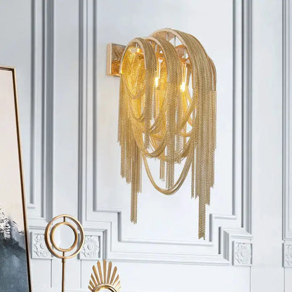 Mid Century Gold and Silver Tassel Wall Lamp