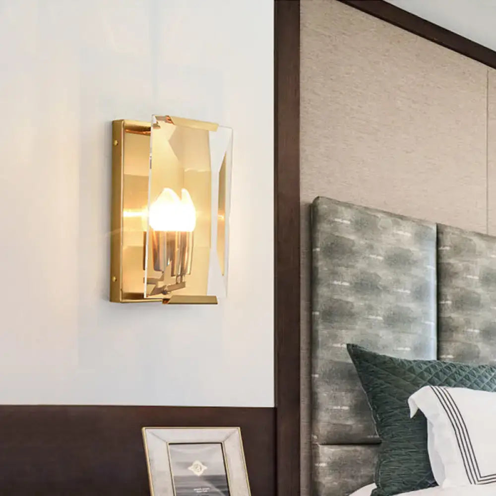 Gold crystal shield trapezoid wall sconce by Decorbites, gold finish on Tampa Home & Garden Store