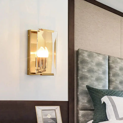 Gold crystal shield trapezoid wall sconce by Decorbites, gold finish on Tampa Home & Garden Store