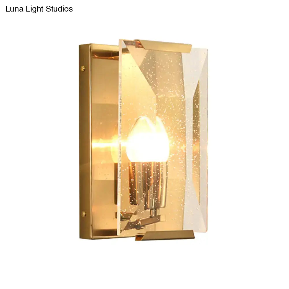 Gold Crystal Shield Trapezoid Sconce by Decorbites with crystal shield and exposed bulb on Tampa Home & Garden Store
