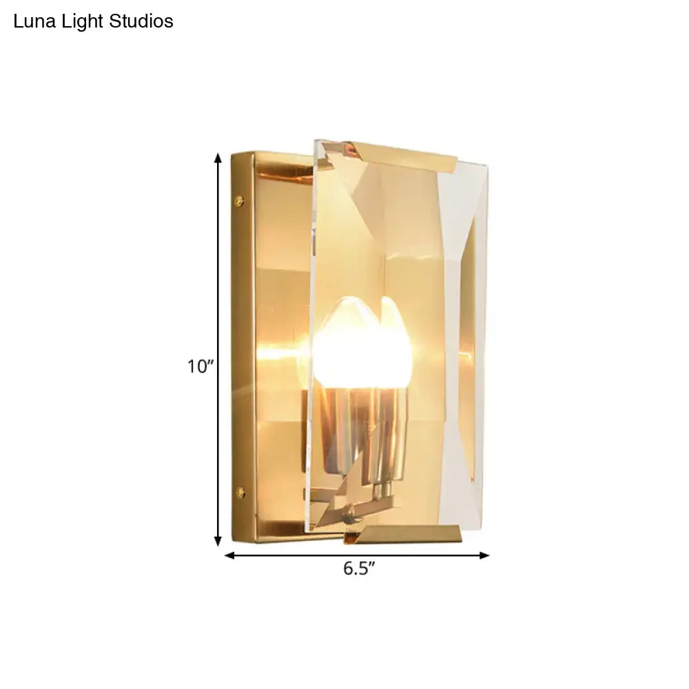 Gold Crystal Shield Trapezoid Sconce Decorbites, goldtone brass with crystal panels, 10 in tall on Tampa Home & Garden Store