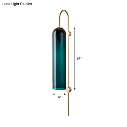 Brass teal glass gooseneck wall sconce by Decorbites 16in tall on Tampa Home & Garden Store