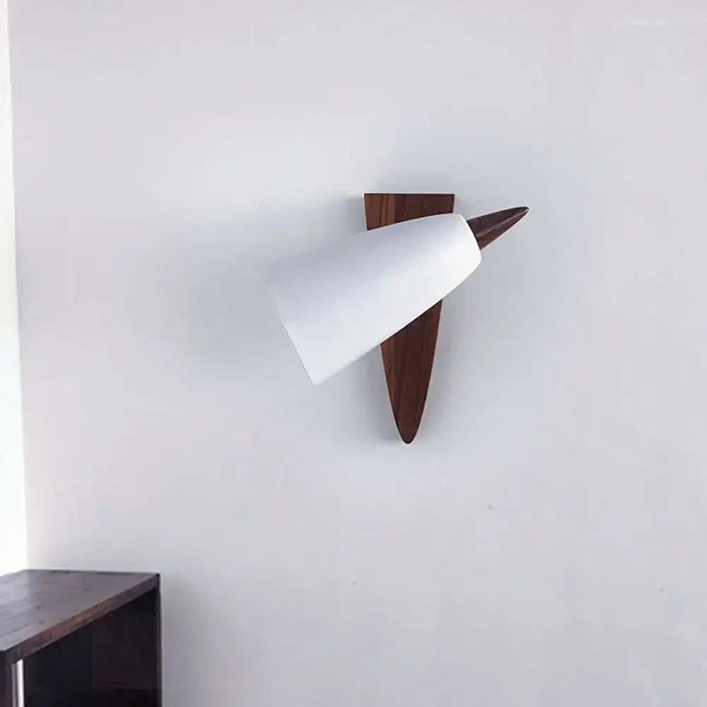 White metal cone shade wall sconce with wooden base by Decorbites on Tampa Home & Garden Store