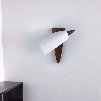 White metal cone shade wall sconce with wooden base by Decorbites on Tampa Home & Garden Store