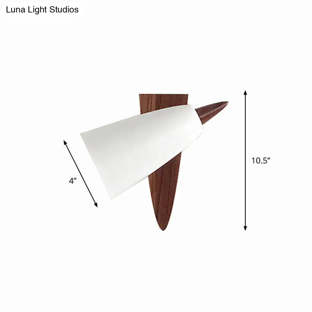 White metal cone shade wall sconce with wood base by Decorbites on Tampa Home & Garden Store