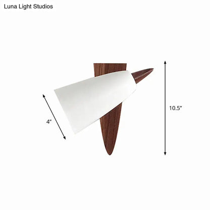 White metal cone shade wall sconce with wood base by Decorbites on Tampa Home & Garden Store